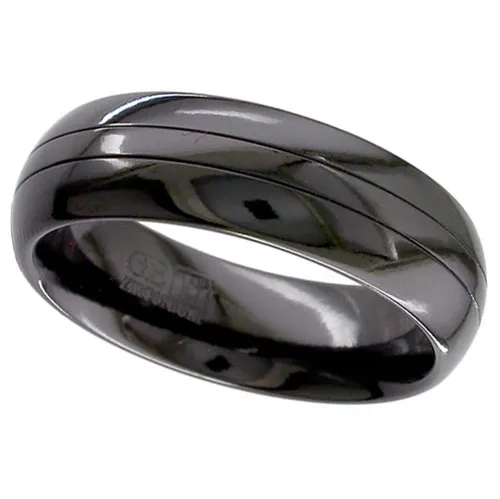 Zirconium Ring with Twin Grooves